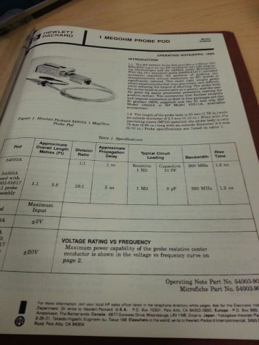 manual for HP 54003A probe pod 1 MEGOHM operating note