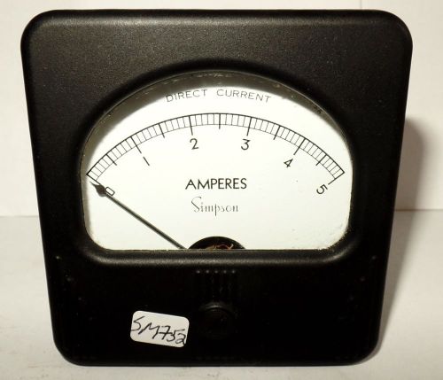 Vintage Simpson DC Square Panel Meter Ammeter Amp Meter Amperes 0-5 Amps