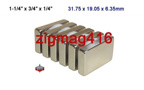 6 pcs of N52, 1-1/4&#034;x 3/4&#034; x 1/4&#034; Neodymium Block Magnets