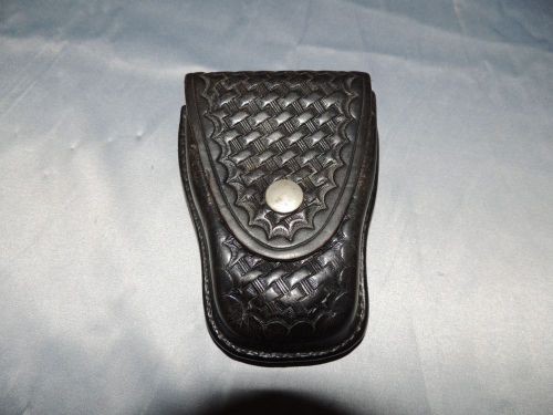 TEX Shoemaker 204 Black Leather Handcuff Case Police Duty Belt Basketweave