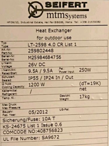 Seifert heat exchanger lt-2598 4.0 cr list1 for sale