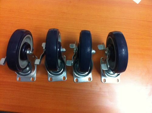 Set of 4 swivel plate casters with 5&#034; polyurethane wheels for sale