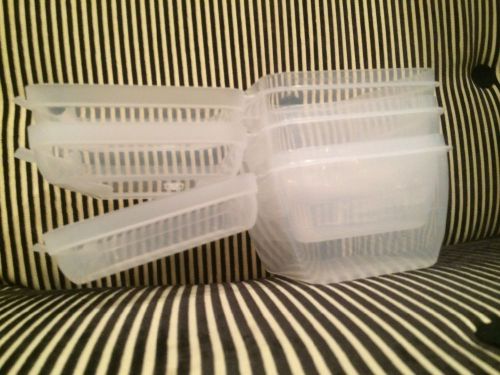 3 BRAND NEW Sterillite Micro Flip Top Latching Storage Box Card Container Clear