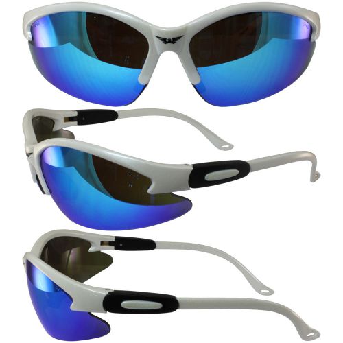 GV COUGAR SAFETY SUNGLASSES WHITE FRAME BLUE G-TECH MIRRORED LENS Z87.1+