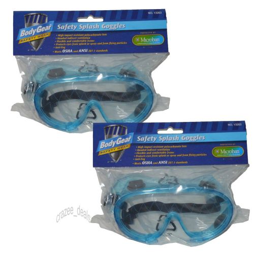 Lot Of 2 Pair Body Gear Safety Splash Goggles Polycarbonate Lens NEW