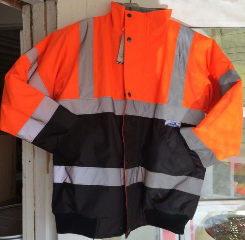 Large Orange / Black High Visibilty Class 3 Safety Bomber Jacket -