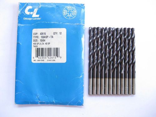 New 12pc lot 15/64 tialn coated drill bit jobber length chicago-latrobe usa for sale