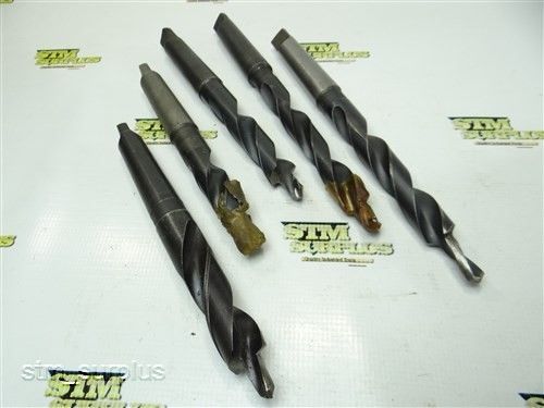 NICE LOT OF 5 HSS MORSE TAPER SHANK TWIST DRILLS 13/16&#034; TO 1&#034; WITH 4MT SHANK