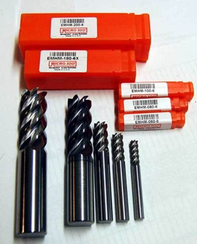 Micro 100 6 flt metric high performance carbide end mills kit-steel, stainless for sale