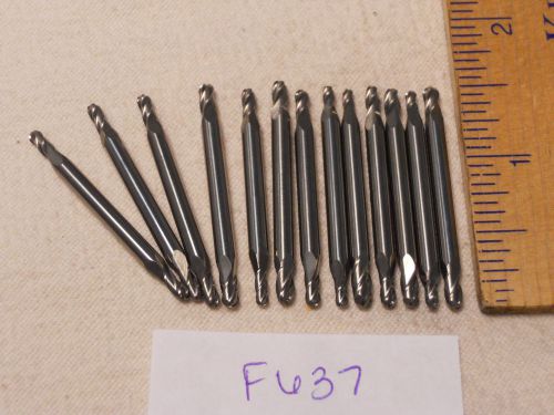 13 NEW 1/8&#034; SHANK CARBIDE END MILLS. 4 FLUTE. DOUBLE END. BALL. USA MADE {F637}