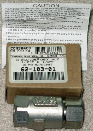 Ball cone check valve conbraco 1/2  # 62-103-01 new  s/s for sale