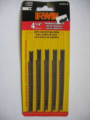 5 pack irwin 10751-5 u-shank jig saw blades 4 1/4&#034; progressive teeth for sale