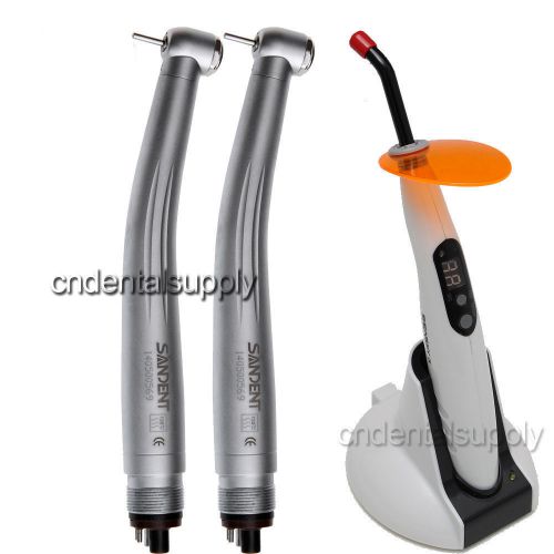2x dental high speed push button handpiece + 1x curing light lamp led-b for sale