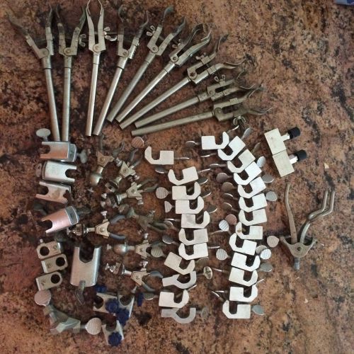 Lot of 55 assorted Flask Clamps, Rod holders, Valves, Fisher Castaloy