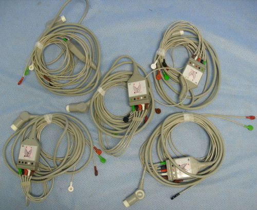 Lot of 5 Philips  PreAmp/Trunk Cables w/ECG Safety Cable Lead Set