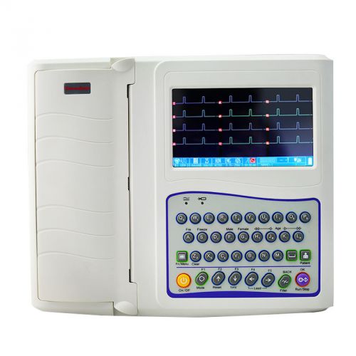 12 Channel 7 inch Color LCD Digital Electrocardiograph ECG&amp;&amp;EKG Machine 250 Case