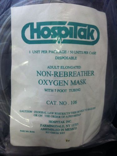 Lot Of 7 HOSPITAK Adult Elongated Non-Rebreather Oxygen Mask 7&#039; Tubing CAT 106