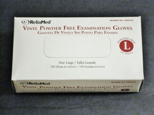 100 Vinyl Exam - Examination Gloves Large Powder Free - Beaded Cuff - ReliaMed