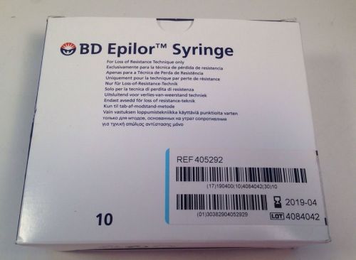 BD Epilor Loss of Resistance Syringe Ref 405292 Exp 2019 Sealed! Box Of 9