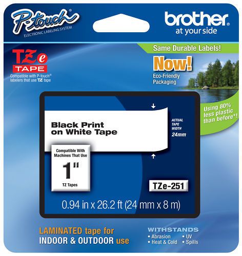 Genuine Brother TZ-251 TZE251 P-Touch Label Tape PTouch 24mm Blk/Wht PT-1400