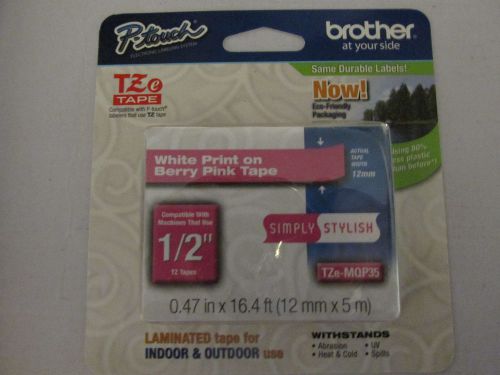 Brother TZeMQP35  P-Touch Label Tape TZe-MQP35 1/2&#034; White/Bry Pink Free Shipping