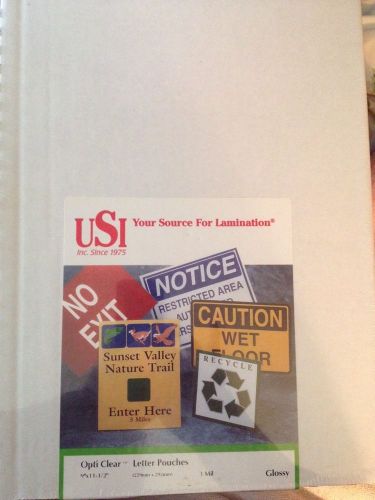 USI Opti Clear Lamination Pouches, Letter 9&#034; x 11-1/2&#034;-3 mil- Glossy-100 Pc. Box