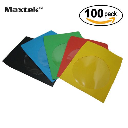 100 Pack Maxtek Premium Thick Assorted Color Paper CD DVD Sleeves Envelope with