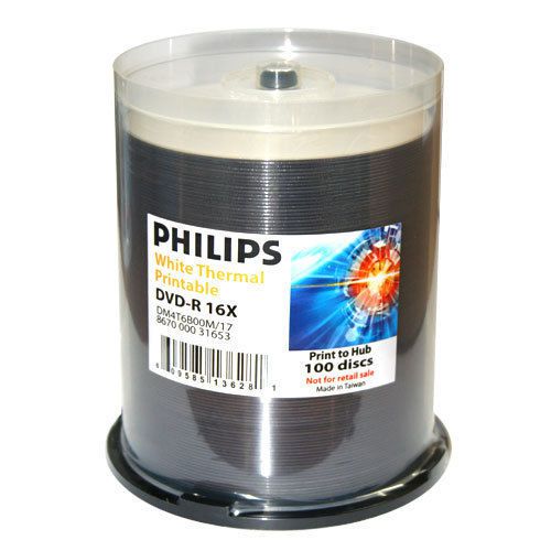 200 philips 16x dvd-r white thermal hub printable blank recordable dvd media for sale