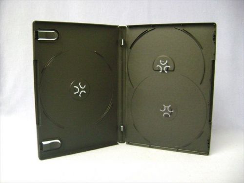 100 14mm Black Slim Triple 3 DVD Cases, Overlapping Hub,Booklet Clip E-PP-T14-BP
