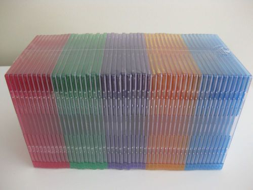 50 NEW Slim CD DVD Jewel Cases, Assorted Colors