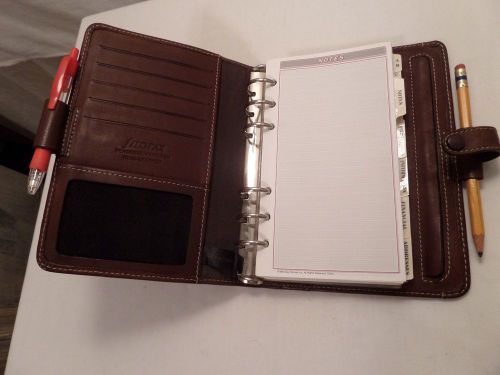 Filofax brown leather personal office 6 ring binder planner organizer for sale