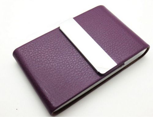 Gift Stainless Steel Leatherette Business Name Card Holder Box Case Purple