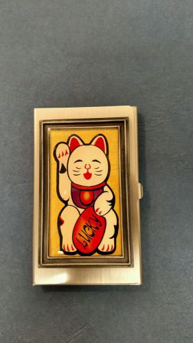 New KBD Studio Business Card Holder Case Lucky Cat Neko Silver id credit cards