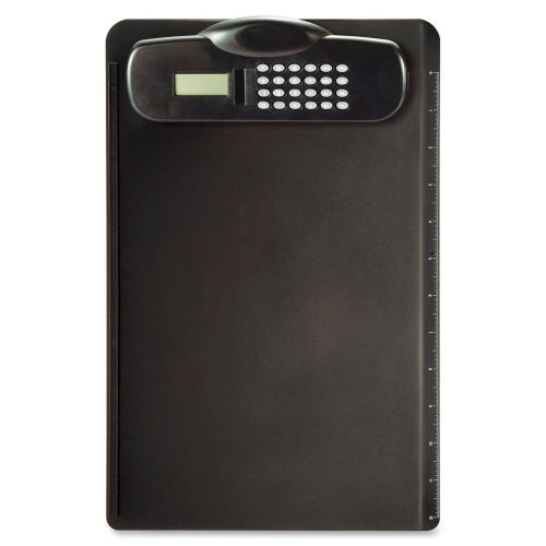 Oic plastic clipboard with calculator - 9&#034; x 13.75&#034; - plastic - black for sale