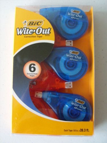 Bic wite-out ez correction tape - 6 pk.  1/6in.x39.3 ft  white out  fast ship ? for sale