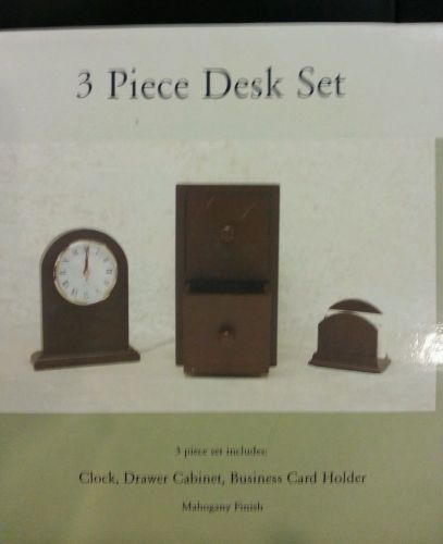 3 PIECE DESK SET. CLOCK.--DRAWER CABINET- BUSINESS CARD HOLDER.  NEW!!!