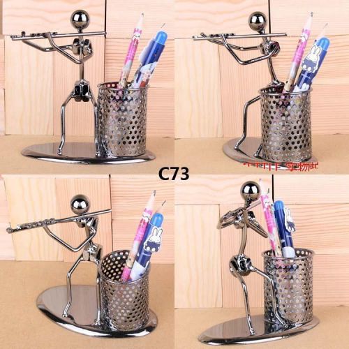 Flute Metal Band Pen Holder Pencil Pot Gift Desktop Music Decoration Toy-C73