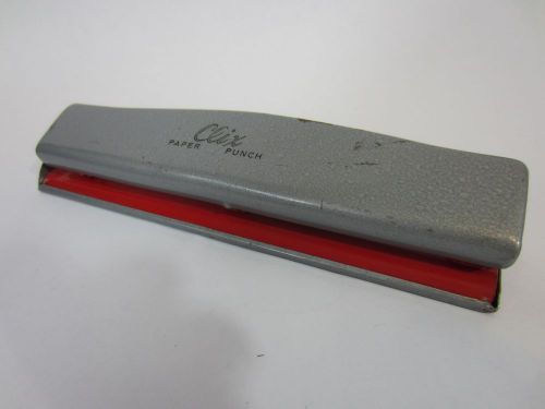 Vintage Clix Metal 3 Hole Paper Punch - Gray Metal with Red Metal Center