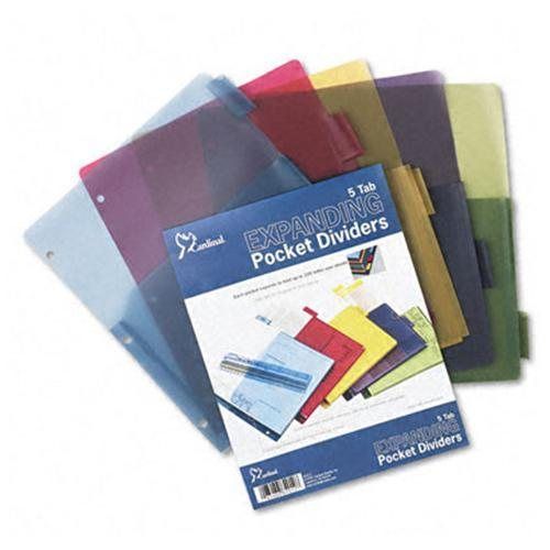 Cardinal® Poly Expanding Pocket Index Dividers, 5-Tab, Letter, Assorted, per Pac
