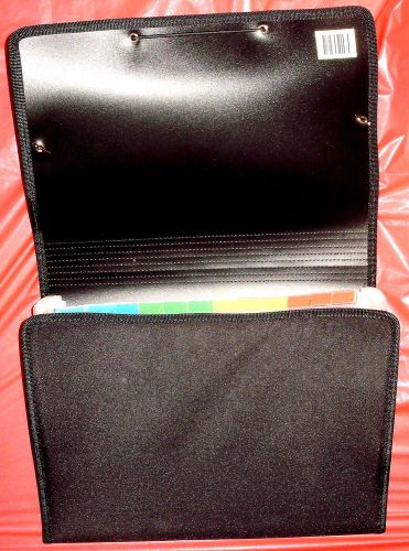 Black file case: expandable 24-section, 13&#034;wx9.5&#034;h, portable, elastic close new for sale