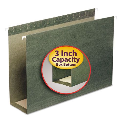 Three Inch Capacity Box Bottom Hanging File Folders, Legal, Green, 25/Box