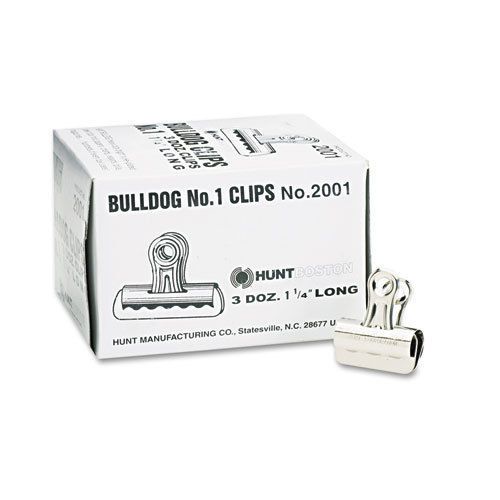 Bulldog clips, steel, 7/16&#034; capacity, 1-1/4&#034;w, nickel-plated, 36/box for sale