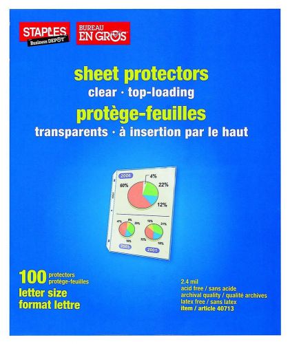 Staples Standard Sheet Protectors, 100/Pack (SEALED NEW)