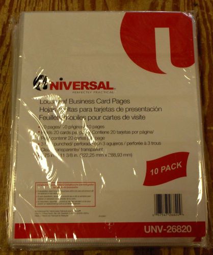 UNIVERSAL 26820 BUSINESS CARD BINDING PAGES 10 Packs of 10 Pages (100 Total)