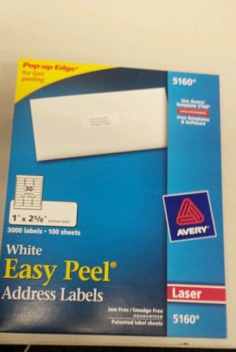 AVERY #5160 Easy Peel Laser Address Labels, 1 x 2-5/8, White, 1 Box for sale