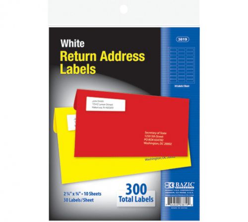 BAZIC 3/4&#034; X 2 1/4&#034; White Return Address Labels (300/Pack), Case of 24