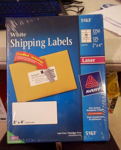 Avery 5163 white shipping labels for laser printers, 2&#034; x 4&#034;, box of 1250 labels for sale