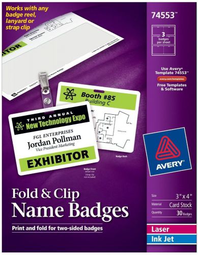 Fold clip name badges 3 x 4 white box of two-sided badges 74553 for sale