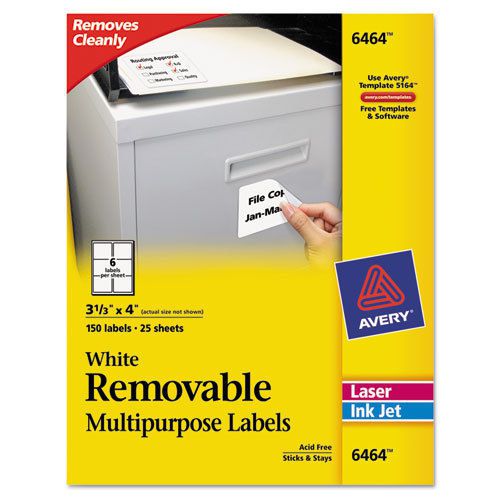 Removable inkjet/laser id labels, 3-1/3 x 4, white, 150/pack for sale