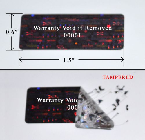 250 Security Labels Seal Black Hologram Tamper Evident 1.5&#034; x 0.6&#034; Printed ps3
